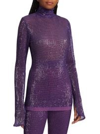 Shop LaQuan Smith Sequined Mesh Turtleneck Top at Saks Fifth Avenue